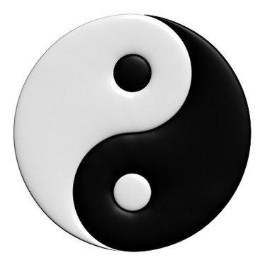 En conocido símbolo del Yin y el Yang, que representa su unión y la presencia de yin en el yang y yang en el yin